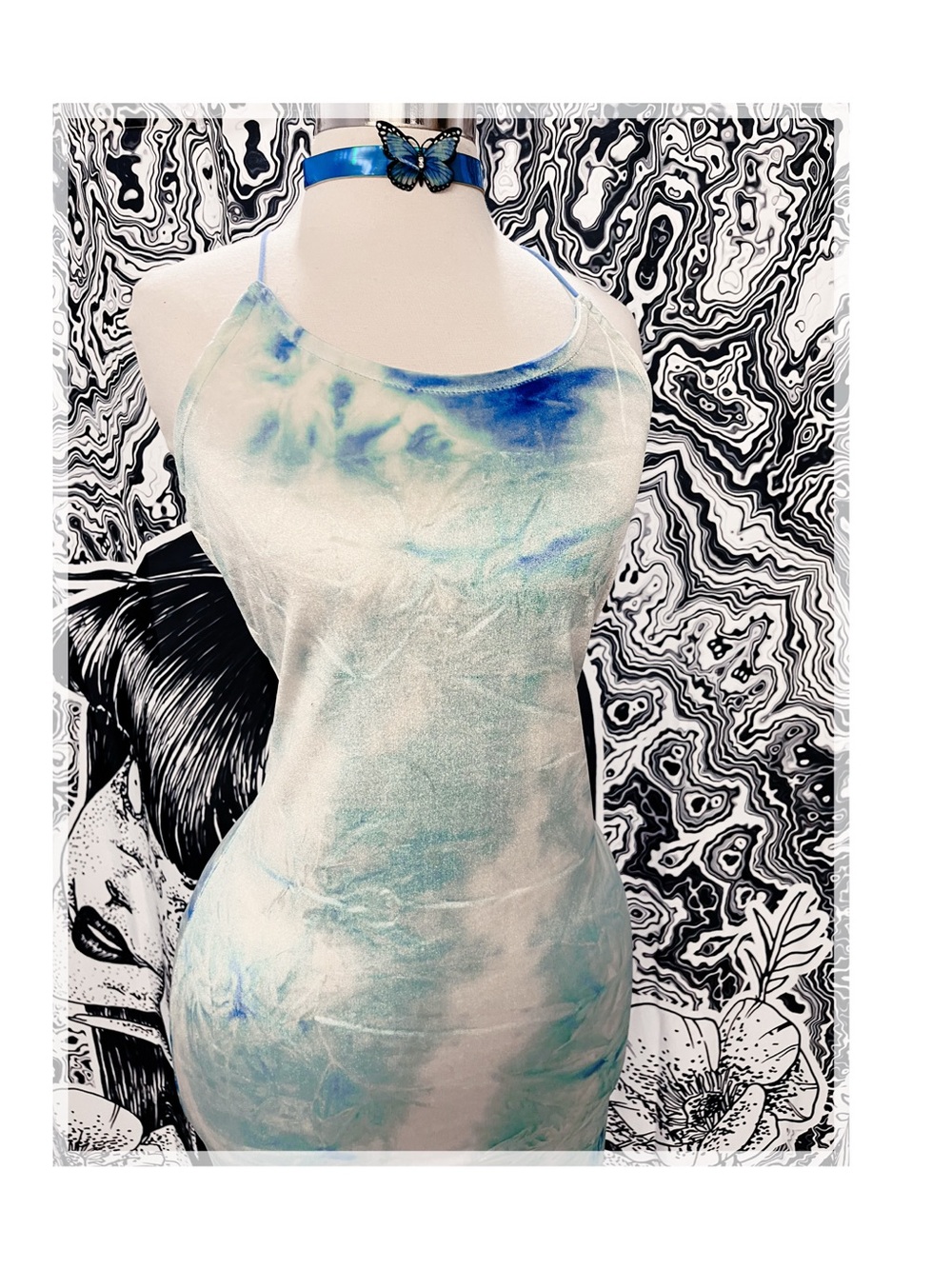 Blue & White Slim Fit Slip Dress